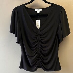 NWT WHBM Elegant Black Ruched Blouse